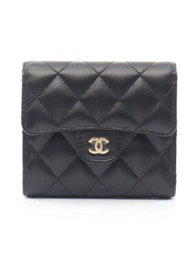 Chanel Trifold Wallet Classic Small Flap Black Lambskin Quilted